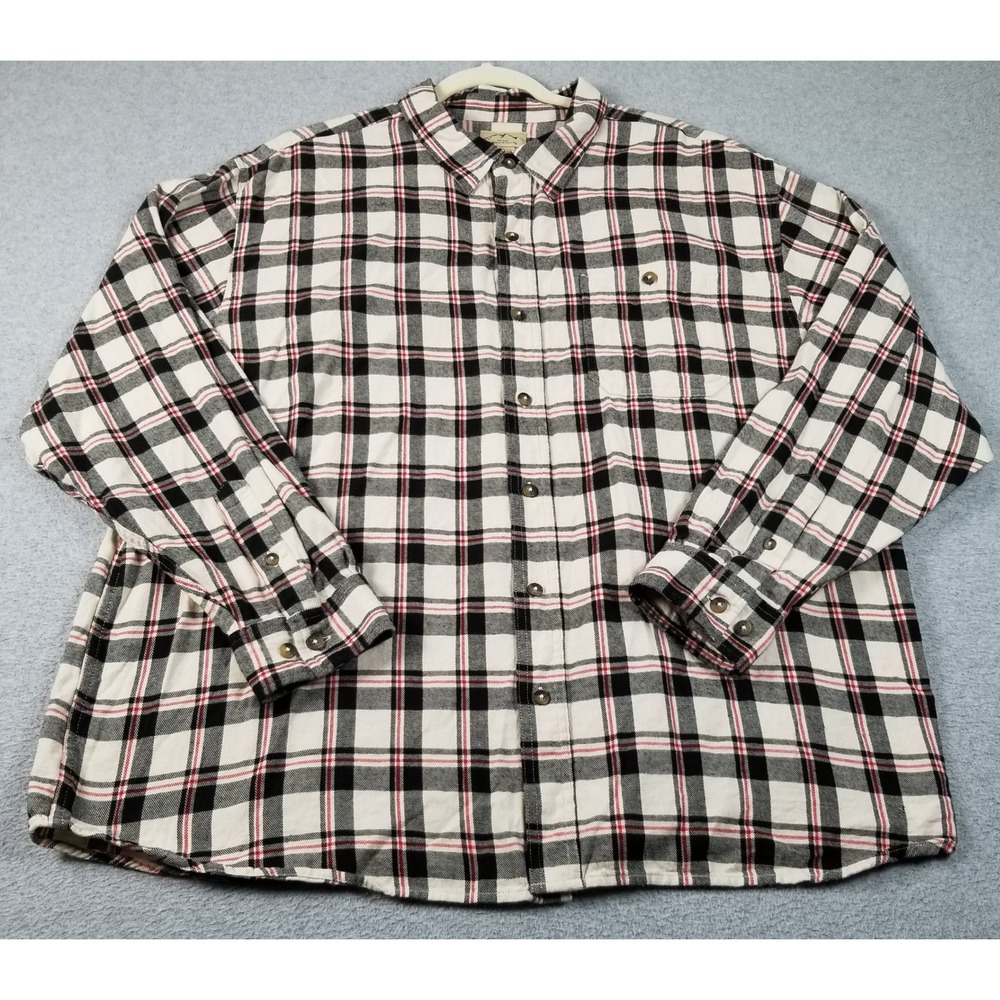 Blue Mountain Flannel Shirt Mens 2XL Beige Black Red Plaid Long Sleeve Button Up